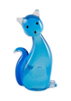 Discount 🥰 Zingz & Thingz Blue Kitty Cat Art Glass 4x2.25x7.75" 💯 -Cheap Joyland Shop Belk 1115