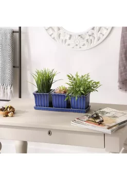 Promo 🥰 Zingz & Thingz Blue Square Ceramic Small Planter (Set of 3) 🥰 -Cheap Joyland Shop Belk 1145