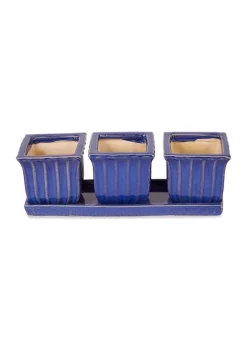 Promo 🥰 Zingz & Thingz Blue Square Ceramic Small Planter (Set of 3) 🥰 -Cheap Joyland Shop Belk 1147