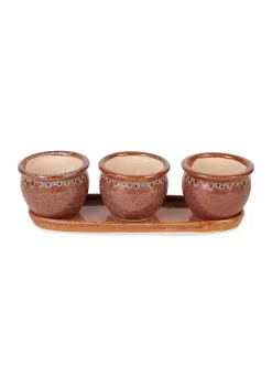 New 🥰 Zingz & Thingz Brown Round Ceramic Small Planter (Set of 3) 👍 -Cheap Joyland Shop Belk 1778